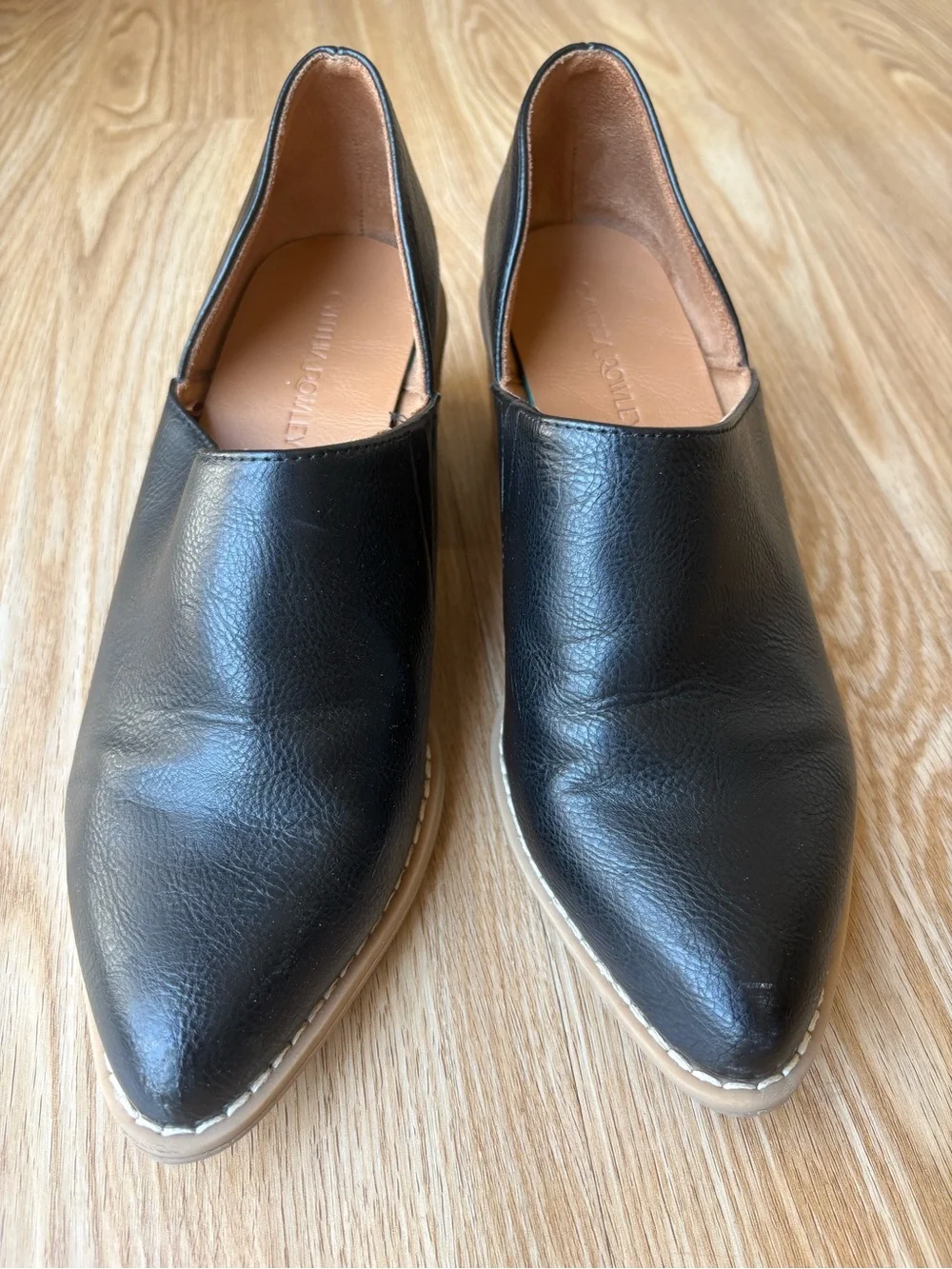 Cynthia Rowley Black Pointed Leather Slip-On Flats